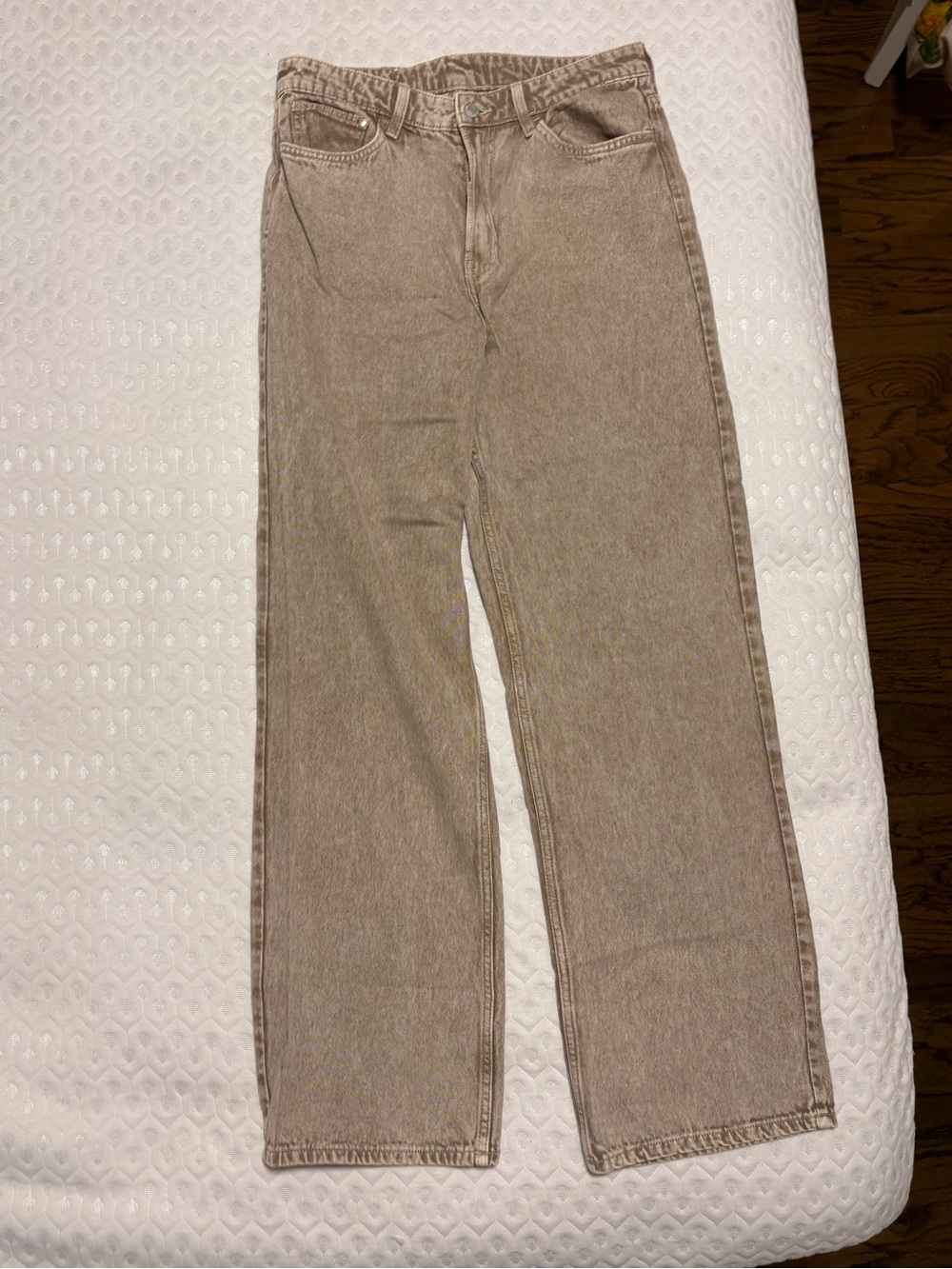H&M Wide-Leg Jeans in Taupe Wash
